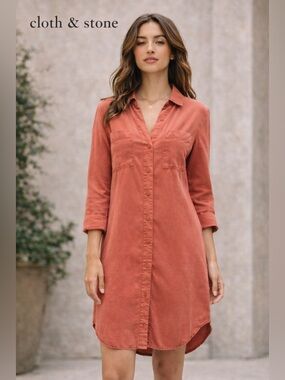 Cloth & Stone Coral Tencel Button Down Shirt Dress Tunic Medium